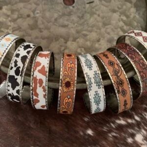 Western Cuff Bangle Bracelet , Cowhide , Sunflower , Aztec , Tooled Designs